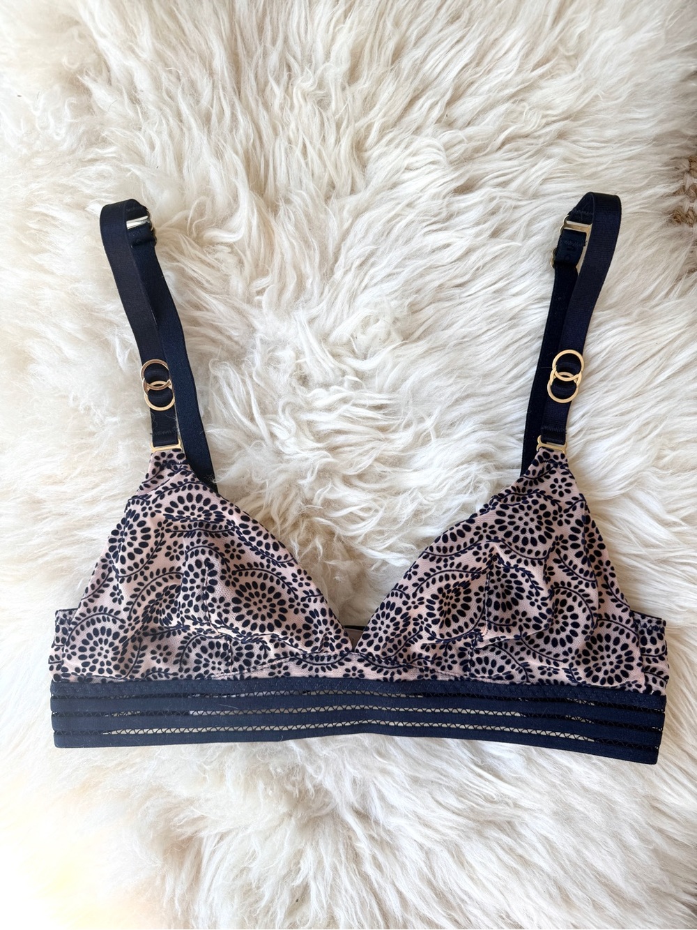 Stella McCartney Fleur Dancing Wireless Triangle Bralette, Size S, NWOT, Navy